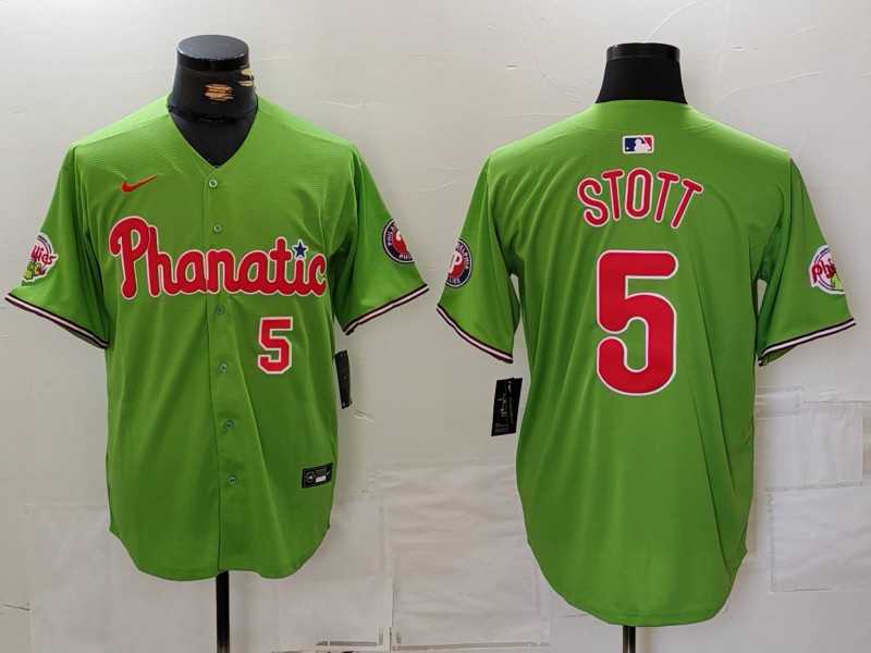 Mens Philadelphia Phillies #5 Bryson Stott Number Green With Patch Stitched Cool Base Nike Jersey